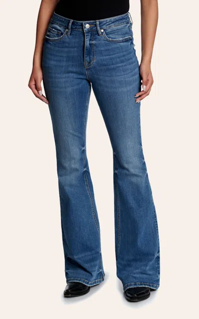 Rockin' C Women's Dark Wash High Rise Whisker Knee & Hem Flare Jeans In Blue