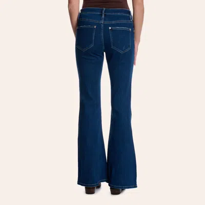 Rockin' C Women's Dark Wash Mid Rise Distressed Flare Jeans In Blue