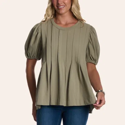Rockin' C Women's Green Pleated Puff Sleeve Top
