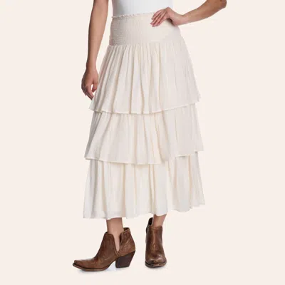 Rockin' C Women's Ivory Smocked Tiered Maxi Skirt In White