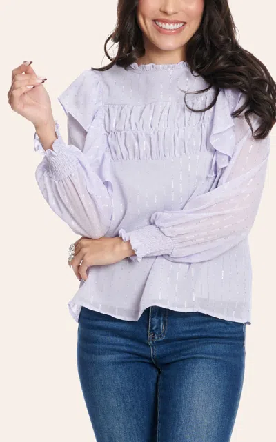 Rockin' C Women's Lavender Metallic Ruffle Long Sleeve Top In Blue
