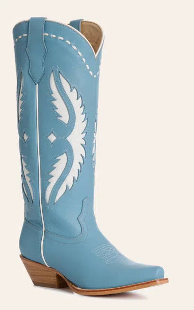 Rockin' C Women's Light Blue & White Inlay Leather Snip Toe Cowboy Boots