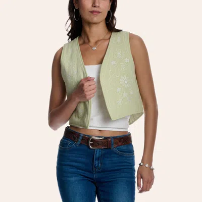 Rockin' C Women's Light Green Floral Embroidered Vest In Multi