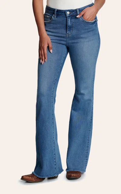 Rockin' C Women's Light Wash High Rise Distress Flare Jeans In Blue