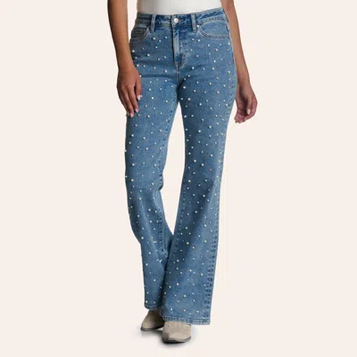 Rockin' C Women's Medium Wash High Rise Pearl Embellished Bootcut Jeans In Blue