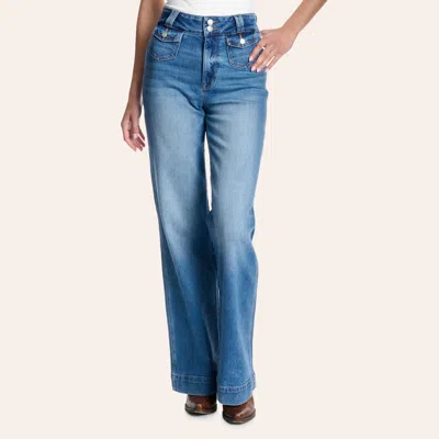 Rockin' C Women's Medium Wash Super High Rise Skater Trouser Jeans In Blue