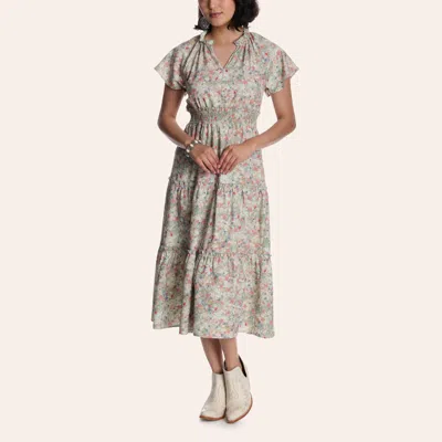 Rockin' C Women's Multicolor Floral Print Flutter Sleeve Tiered Midi Dress