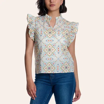 Rockin' C Women's Multicolor Floral Print Ruffle Sleeve Top