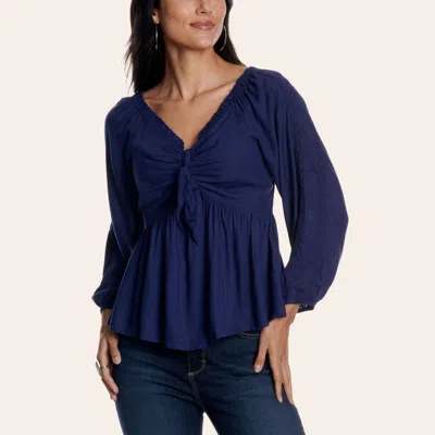 Rockin' C Women's Navy Tie-front Long Sleeve Top In Blue