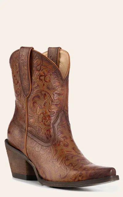 Rockin' C Women's Nut Brown Tooled Snip Toe Ankle Booties