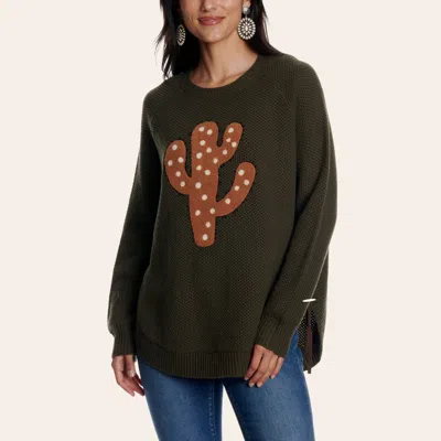 Rockin' C Women's Olive & Cinnamon Cactus Sweater In Green