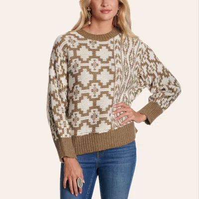 Rockin' C Women's Olive Aztec Print Sweater In Brown