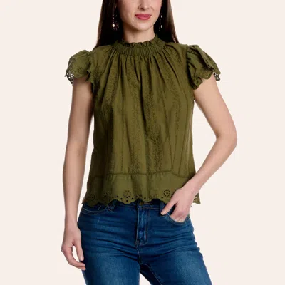 Rockin' C Women's Olive Eyelet Ruffle Top In Green