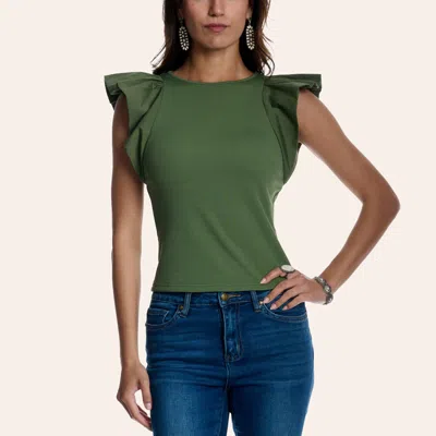 Rockin' C Women's Olive Green Flutter Sleeve Knit Top