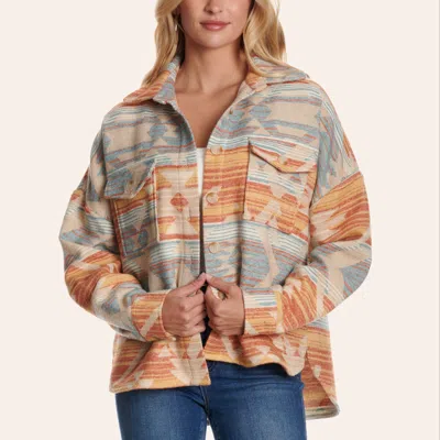 Rockin' C Women's Orange & Blue Aztec Print Shacket In Brown