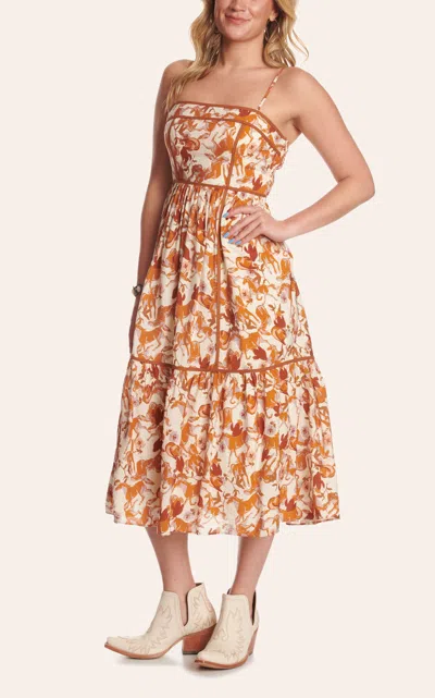 Rockin' C Women's Orange & Cream Horse Print Spaghetti Strap Dress In Brown