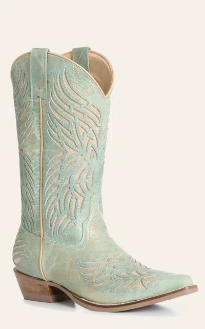 Rockin' C Women's Pale Mint Brushed Gold Sparkle Inlay Snip Toe Boots In Gray