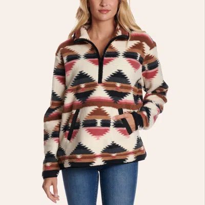 Rockin' C Women's Pink Aztec Print Fleece Quarter Zip Jacket In Multi