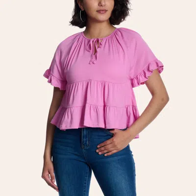 Rockin' C Women's Pink Ruffled Tie Front Top