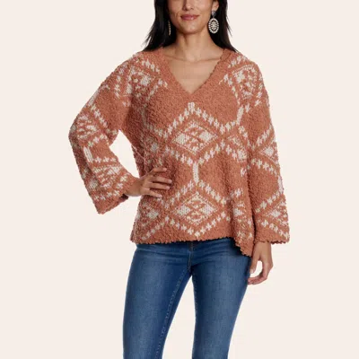 Rockin' C Women's Pumpkin & Cream Aztec Boulec Sweater In Brown