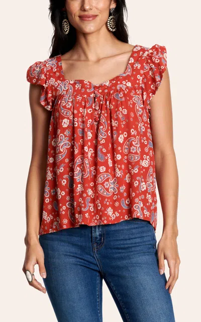 Rockin' C Women's Red Floral Bandana Print Top