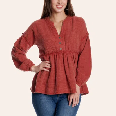 Rockin' C Women's Red Mineral Wash Long Sleeve Top