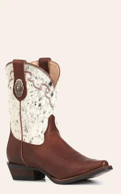 Rockin' C Women's Roasted Pecan & Speckled Hair On Hide Snip Toe Cowboy Boots In Brown