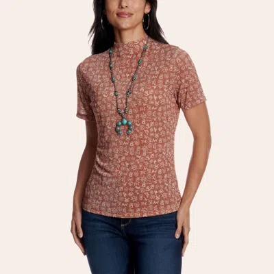 Rockin' C Women's Rust Branding Iron Print Top In Brown