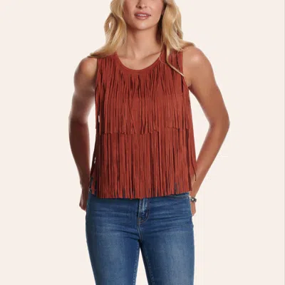 Rockin' C Women's Rust Faux Suede Fringe Tank Top In Brown