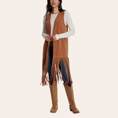 Rockin' C Women's Rust Faux Suede Fringe Vest In Brown