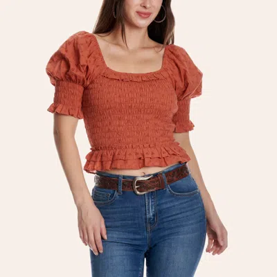 Rockin' C Women's Rust Smocked Eyelet Crop Top In Brown