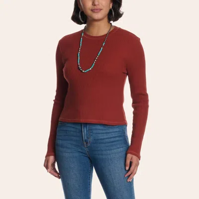 Rockin' C Women's Rust Waffle Knit Long Sleeve Top In Burgundy
