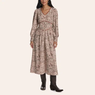 Rockin' C Women's Rust Western Print Long Sleeve Midi Dress