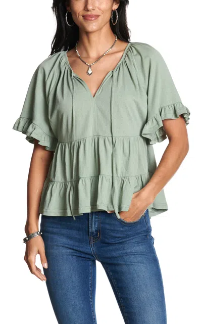 Rockin' C Women's Sage Tiered Ruffle Peasant Top In Green