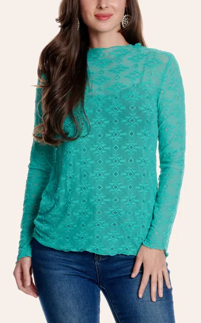 Rockin' C Women's Turquoise Aztec Mesh Top In Blue
