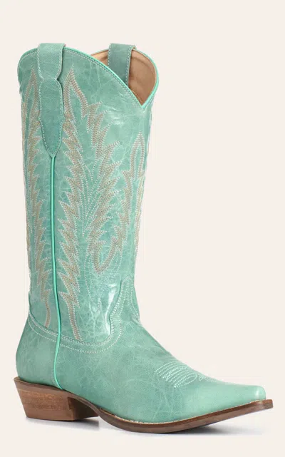 Rockin' C Women's Turquoise Embroidered Snip Toe Cowboy Boots In Green