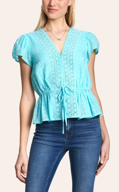 Rockin' C Women's Turquoise Eyelet Accent Top In Blue