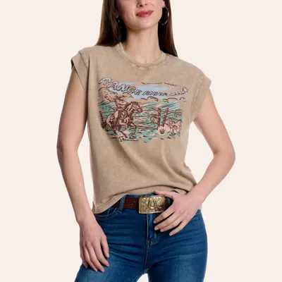 Rockin' C Women's Vintage Tan Range Rider Sleeveless Graphic T-shirt In Brown