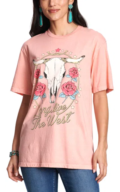 Rockin' C Women's Washed Pink Long Live T-shirt In Animal Print