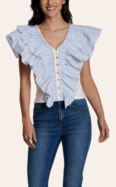 Rockin' C Women's White & Blue Striped Ruffle Top