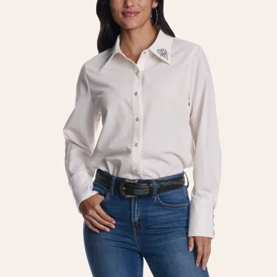 Rockin' C Women's White Boot Stitched Long Sleeve Pearl Snap Shirt