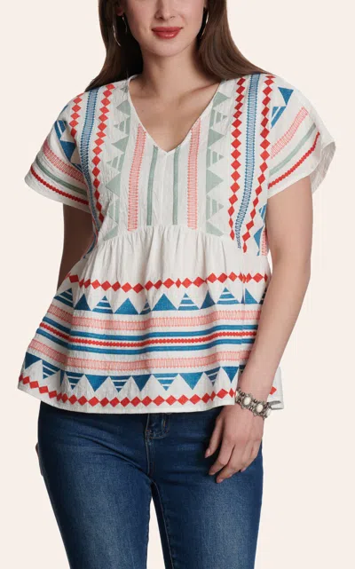 Rockin' C Women's White Colorfully Embroidered Top In Multi