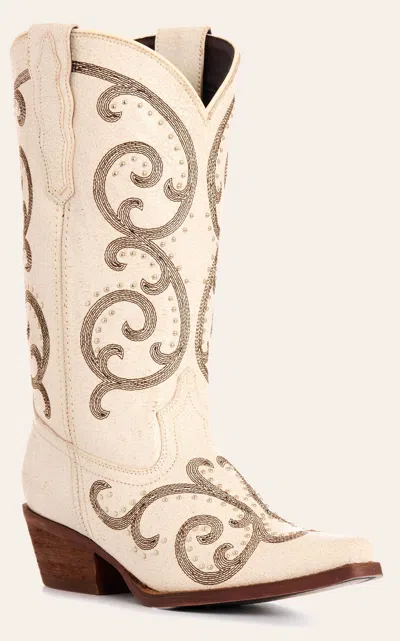 Rockin' C Women's White Crackle With Embroidery Snip Toe Cowboy Boots