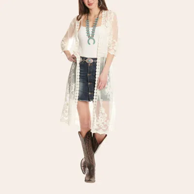 Rockin' C Women's White Lace Duster Kimono In Multi