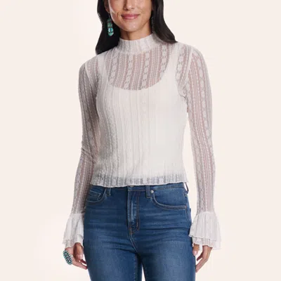Rockin' C Women's White Ruffle Sleeve Mesh Top