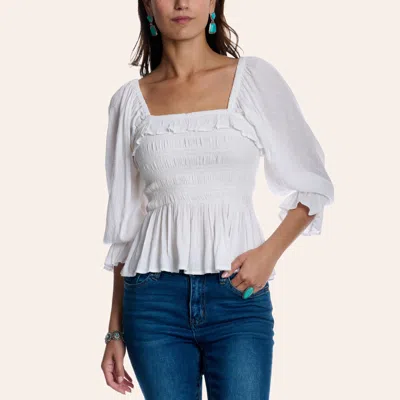 Rockin' C Women's White Swiss Dot Smocked Top