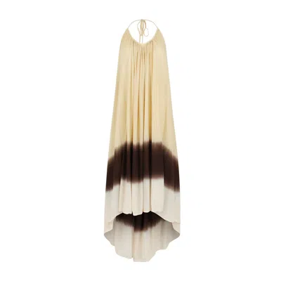 Rocking Gypsy Women's Neutrals Catalina Halter Backless Maxi Dress - Dip Dye Natural In Yellow
