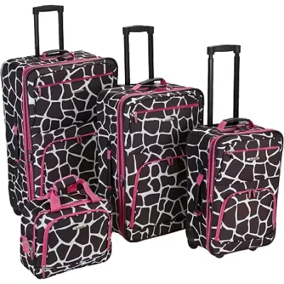 Rockland Fashion Pint Animal Print 4-pc. Softside Luggage Set In Brown