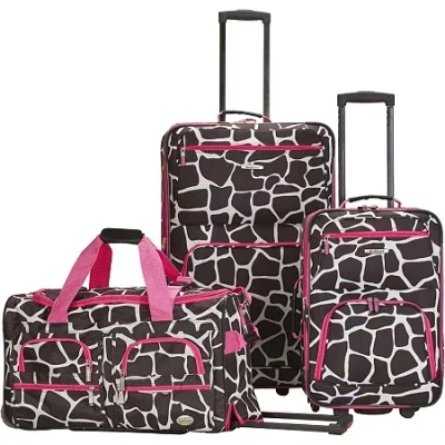 Rockland Spectra Pink Animal Print 3-pc. Softside Luggage Set In Brown