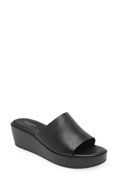 Rockport Women's Aubriella Slide Slip-on Wedge Sandals In Black Leather